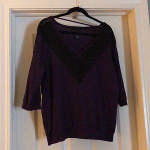 Purple Sweater with Black Lace Neck and Shoulder